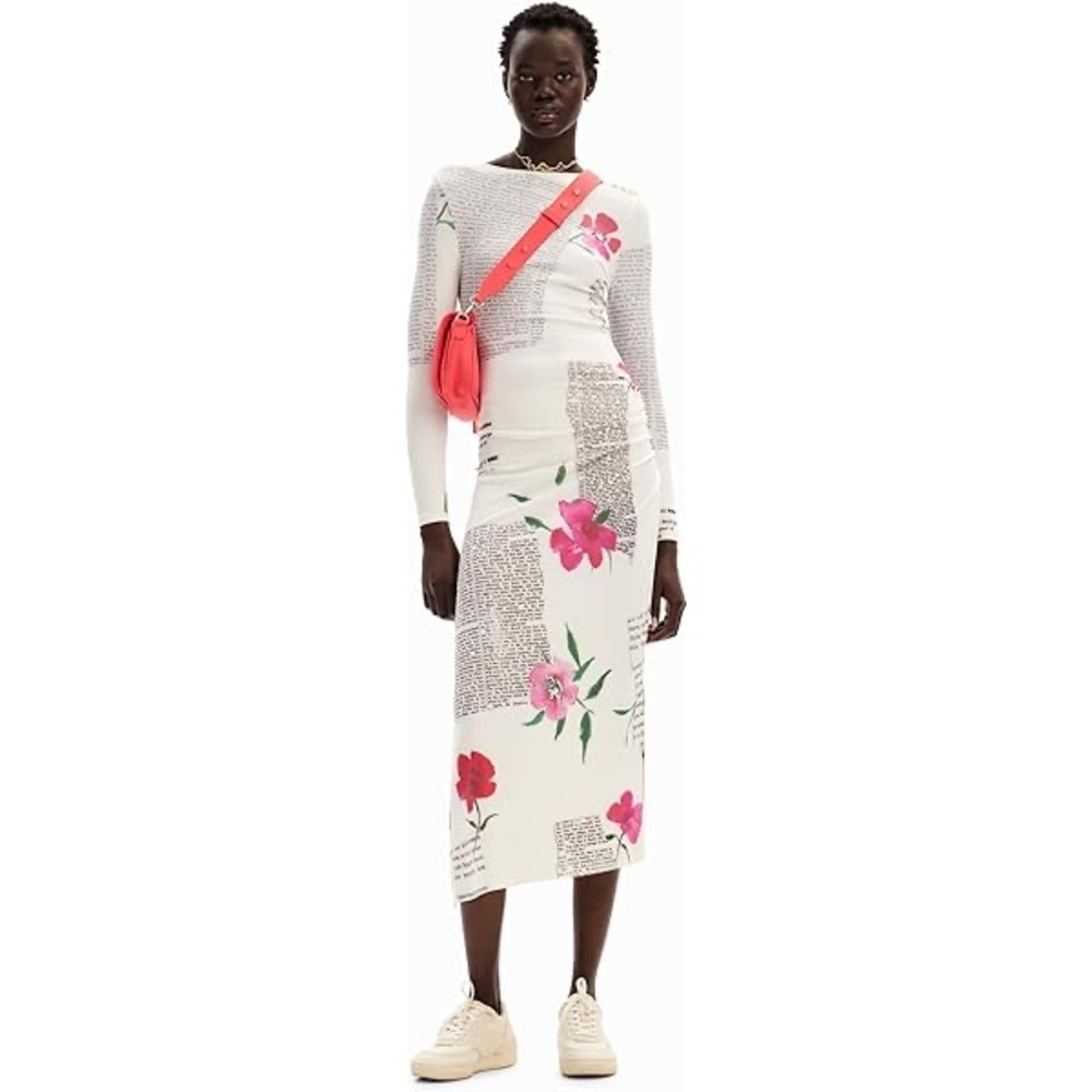 Desigual White Dress with Pink Floral Design